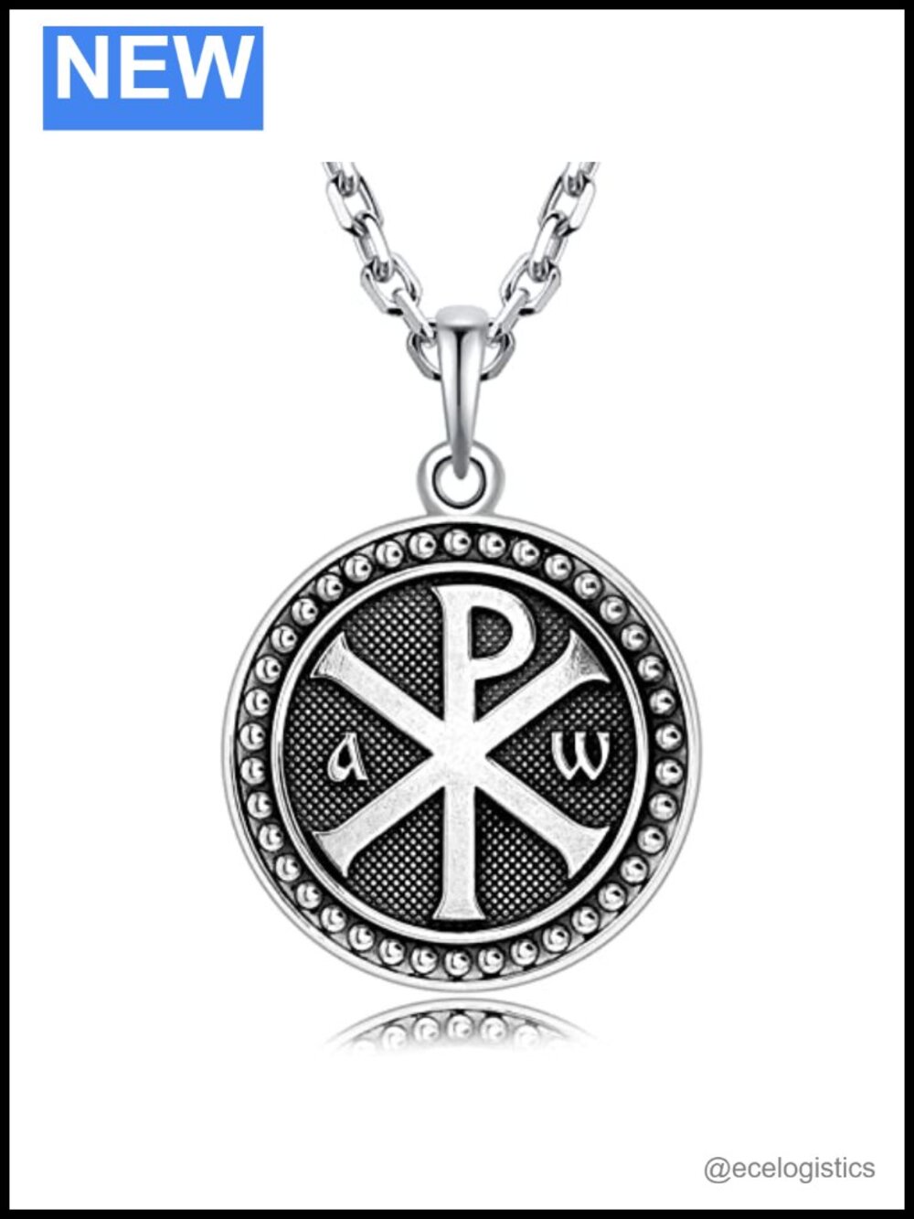 Solid 925 Sterling Silver Chi-Rho Cross Pendant Necklace 24in Box Chain